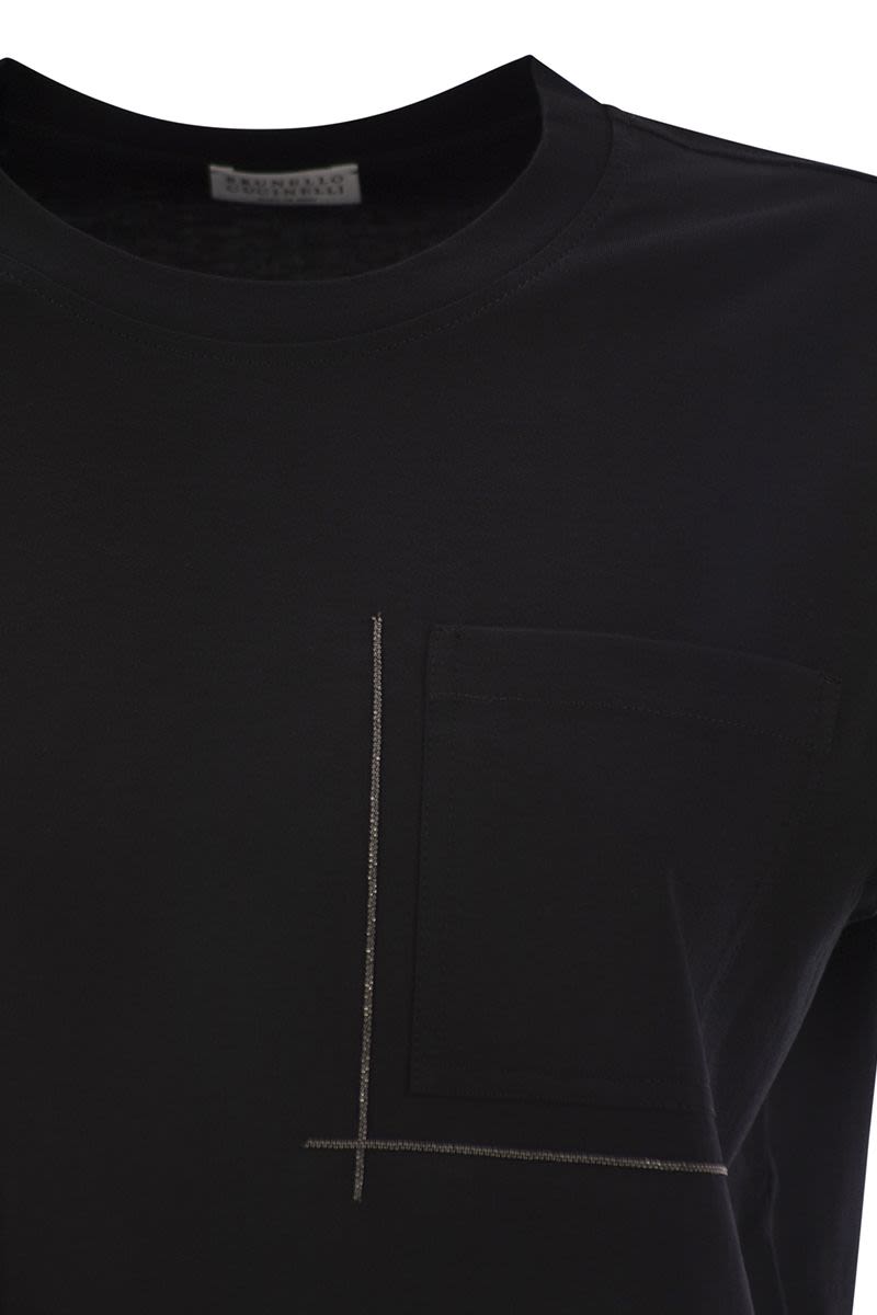 BRUNELLO CUCINELLI Cotton T-Shirt with Shiny Pocket Detail