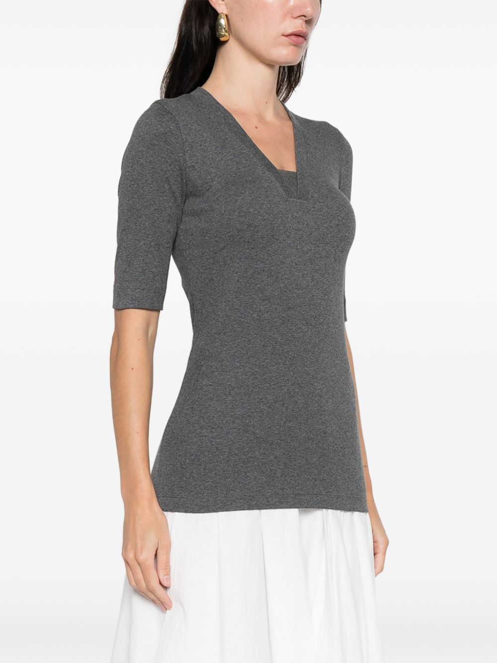 BRUNELLO CUCINELLI V-Necked Beaded Detail Short Sleeve Sweater