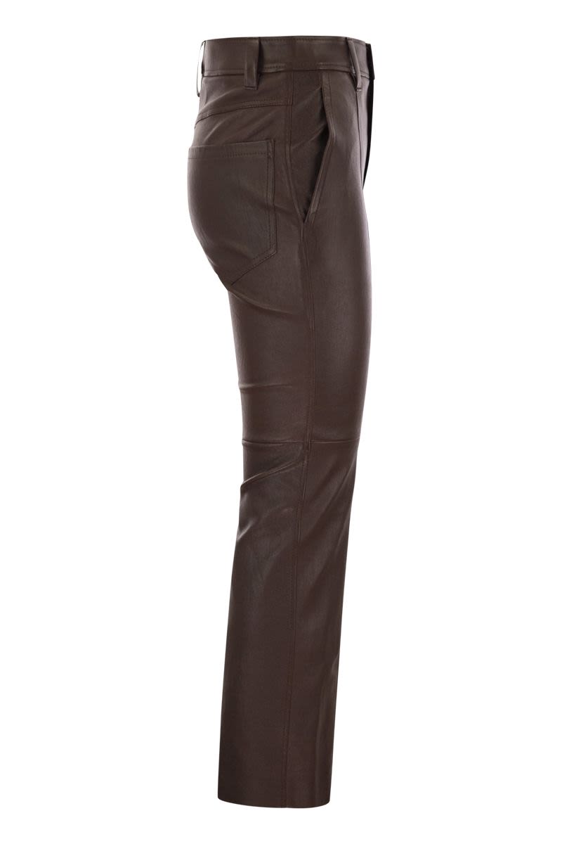 BRUNELLO CUCINELLI Stretch Nappa Leather Square Cigarette Trousers with Embellished Detail