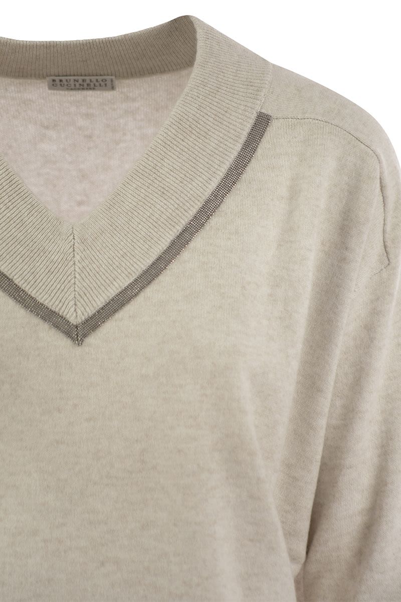 BRUNELLO CUCINELLI Cashmere V-Neck Sweater with Signature Detail - Women's