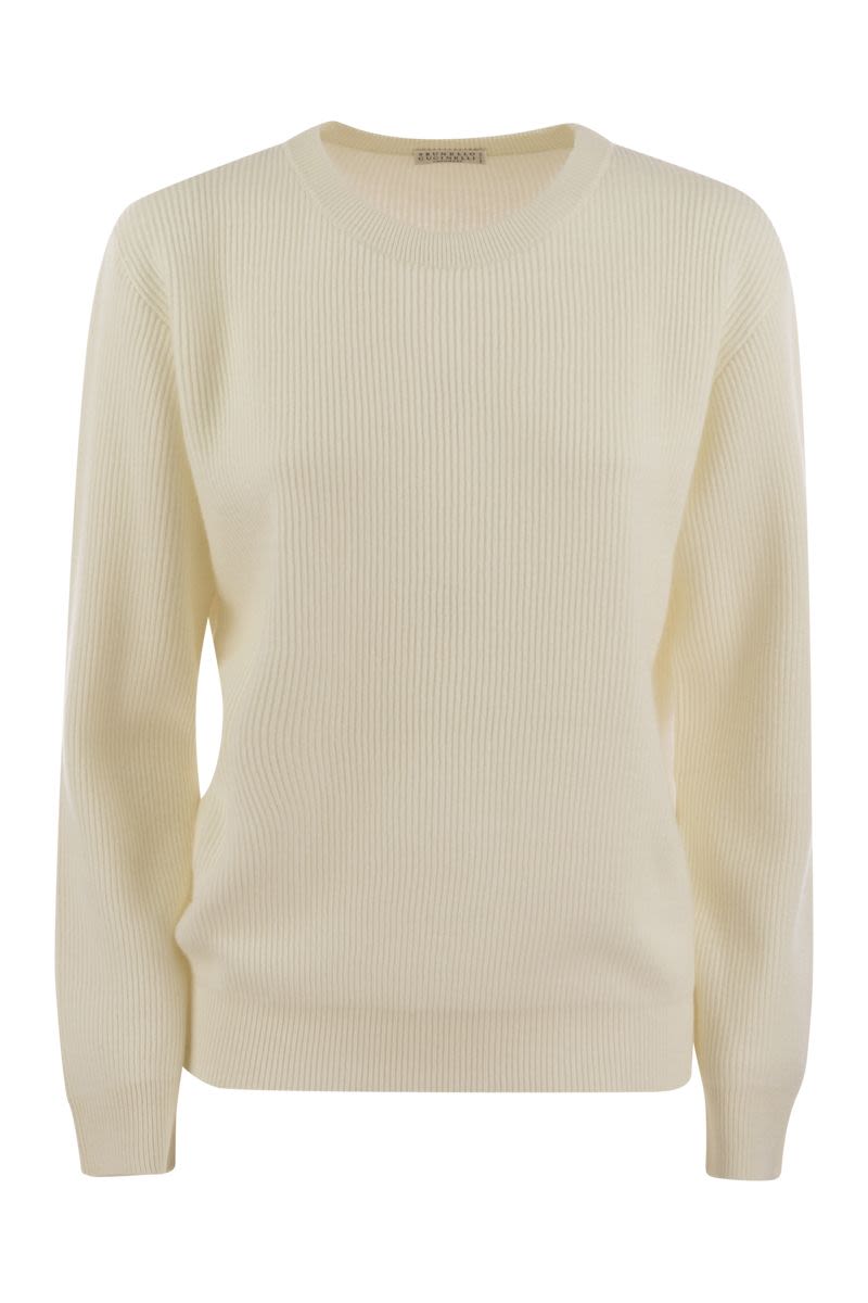 BRUNELLO CUCINELLI Elegant Ribbed Cashmere Sweater with Decorative Detail