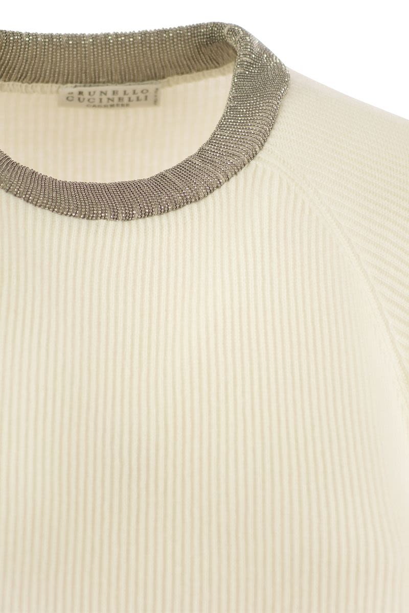 BRUNELLO CUCINELLI Ribbed Cashmere Sweater with Necklace