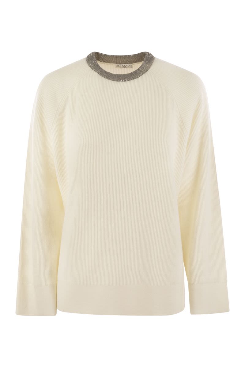 BRUNELLO CUCINELLI Ribbed Cashmere Sweater with Necklace