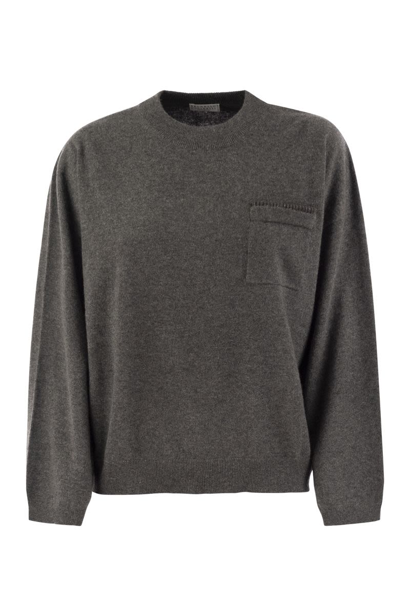 BRUNELLO CUCINELLI Timeless Cashmere Sweater with Breast Pocket and Necklace