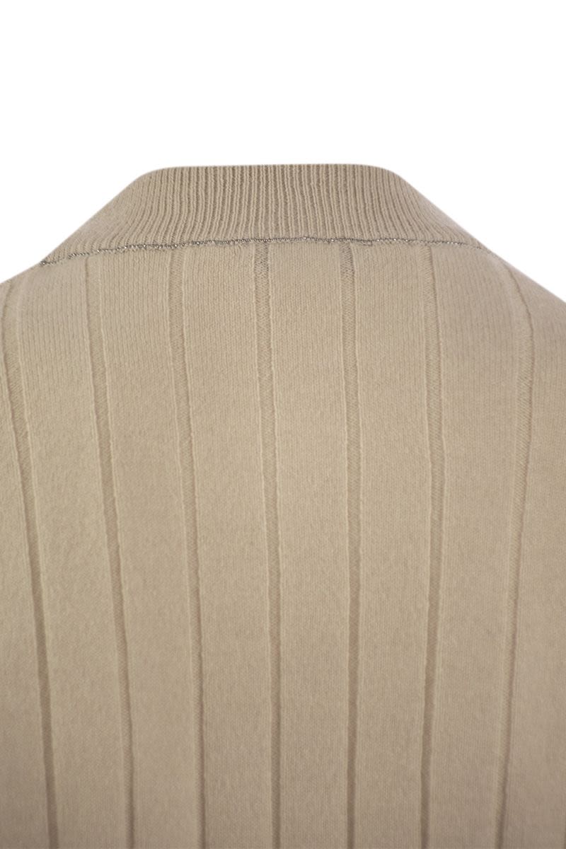 BRUNELLO CUCINELLI Cashmere V-Neck Sweater with Luminous Neckline Decoration