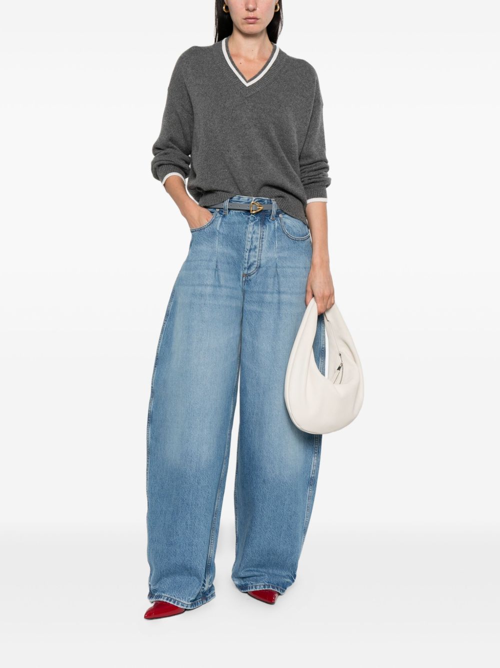 BRUNELLO CUCINELLI Cashmere V-Neck Sweater with Ribbed Trims for Women