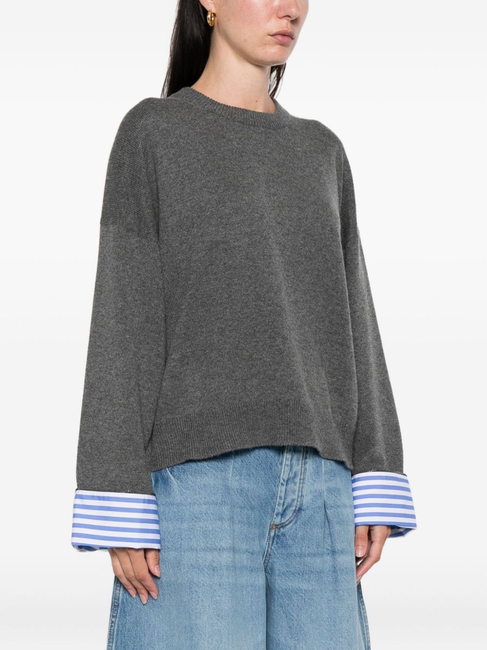 BRUNELLO CUCINELLI Cashmere Crewneck Sweater with Striped Cuffs for Women
