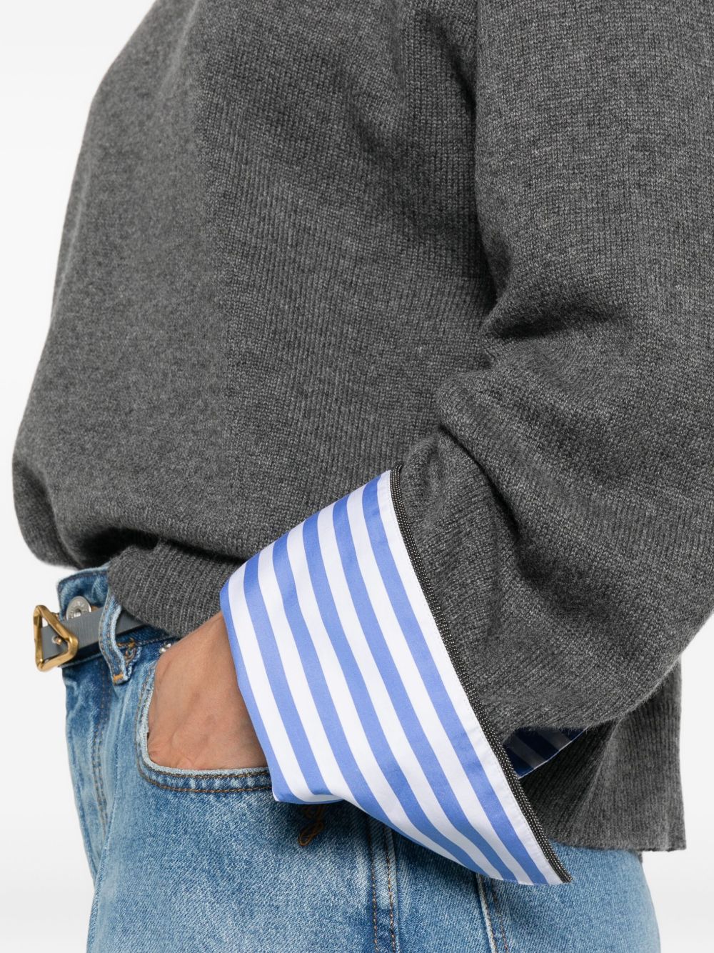 BRUNELLO CUCINELLI Cashmere Crewneck Sweater with Striped Cuffs for Women