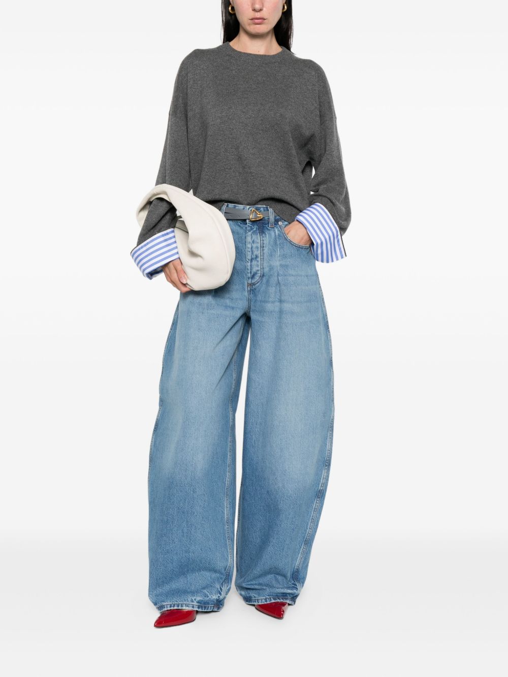 BRUNELLO CUCINELLI Cashmere Crewneck Sweater with Striped Cuffs for Women