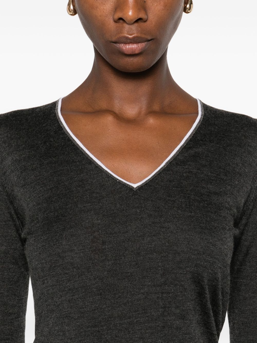 BRUNELLO CUCINELLI V-Necked Cashmere and Silk Sweater for Women