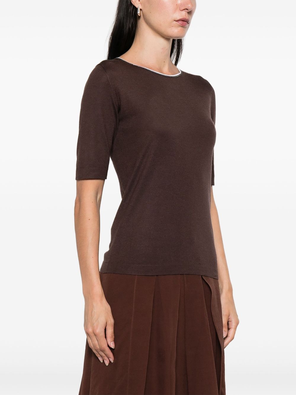 BRUNELLO CUCINELLI Cashmere and Silk Sweater with Contrast Collar