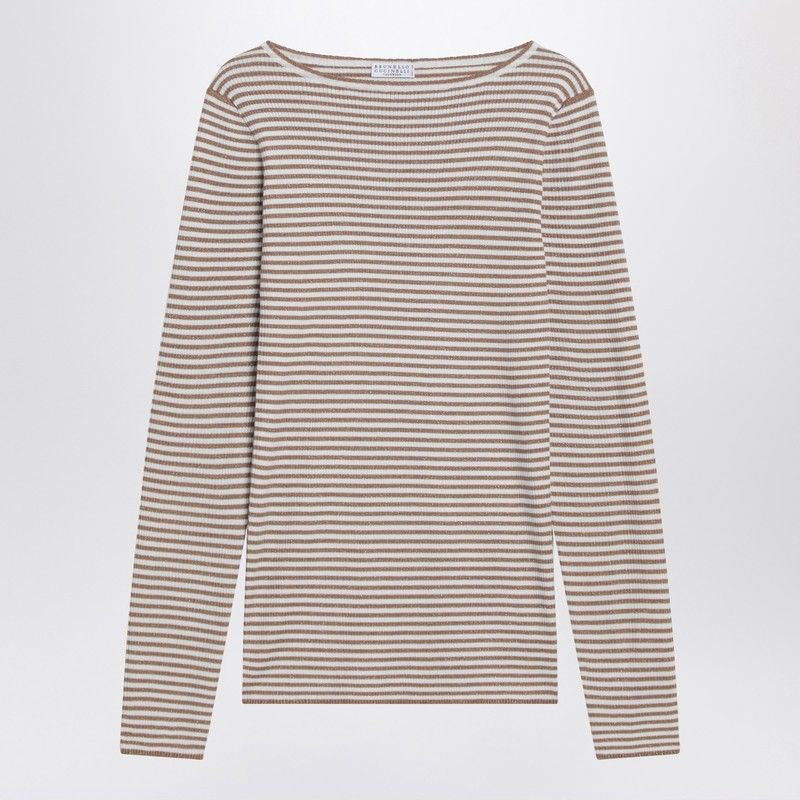 BRUNELLO CUCINELLI Sparkling Striped Cashmere and Silk Sweater