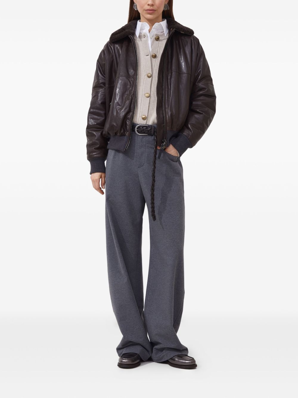 BRUNELLO CUCINELLI Wool Blend Cardigan with Gold-Tone Button Details - FW25