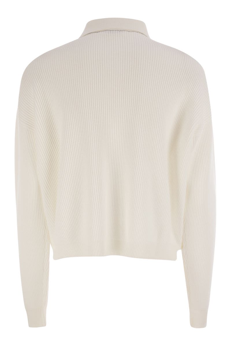 BRUNELLO CUCINELLI Elegant Women's Ribbed Cotton Polo-Style T-Shirt with Jewelry