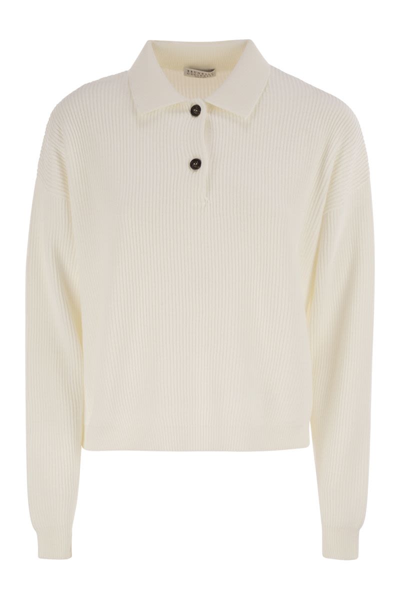 BRUNELLO CUCINELLI Elegant Women's Ribbed Cotton Polo-Style T-Shirt with Jewelry