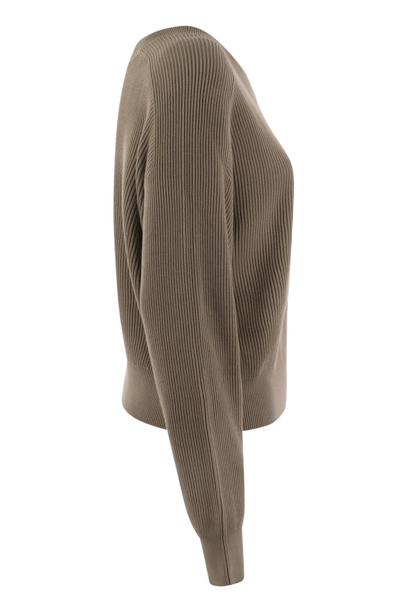 BRUNELLO CUCINELLI Cotton Rib Sweater with Jewel Detail