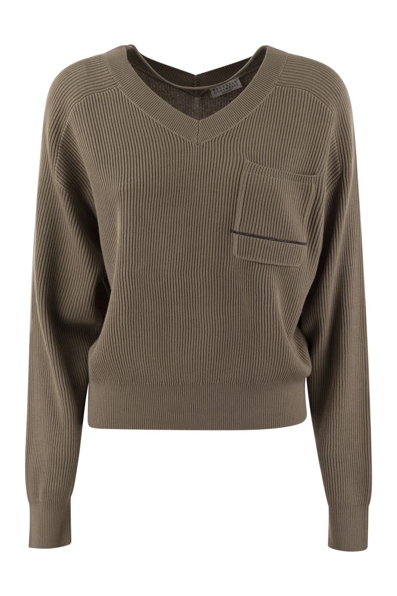 BRUNELLO CUCINELLI Cotton Rib Sweater with Jewel Detail