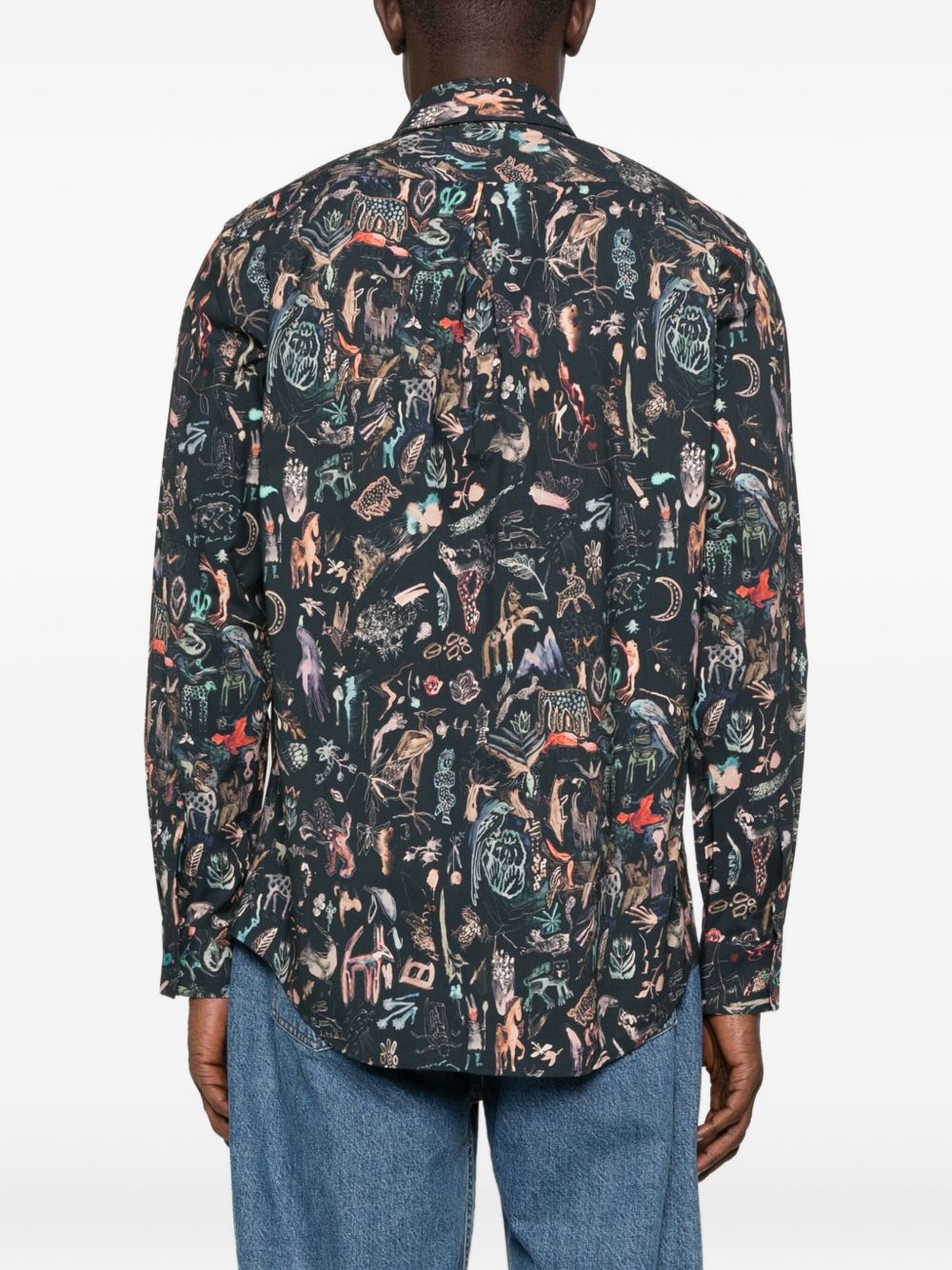 PAUL SMITH Animal Print Long Sleeve Collared Shirt