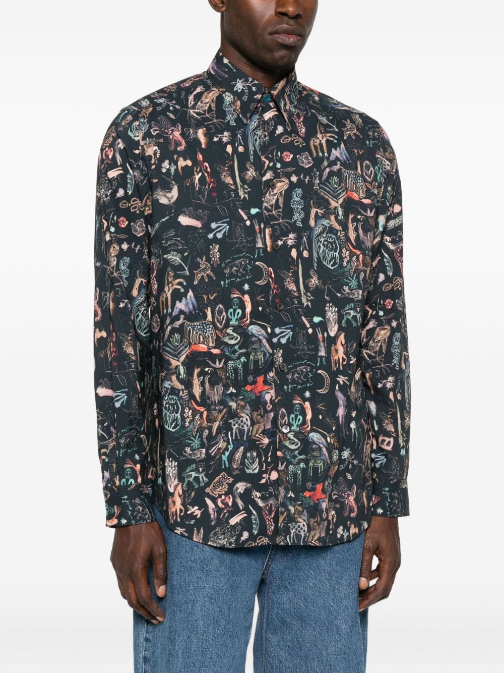 PAUL SMITH Animal Print Long Sleeve Collared Shirt