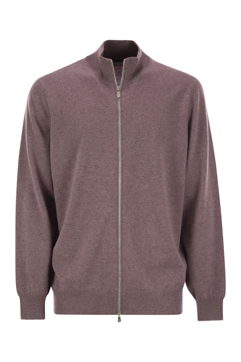 BRUNELLO CUCINELLI High-Necked Cashmere Cardigan with Zip - Men's Regular Fit
