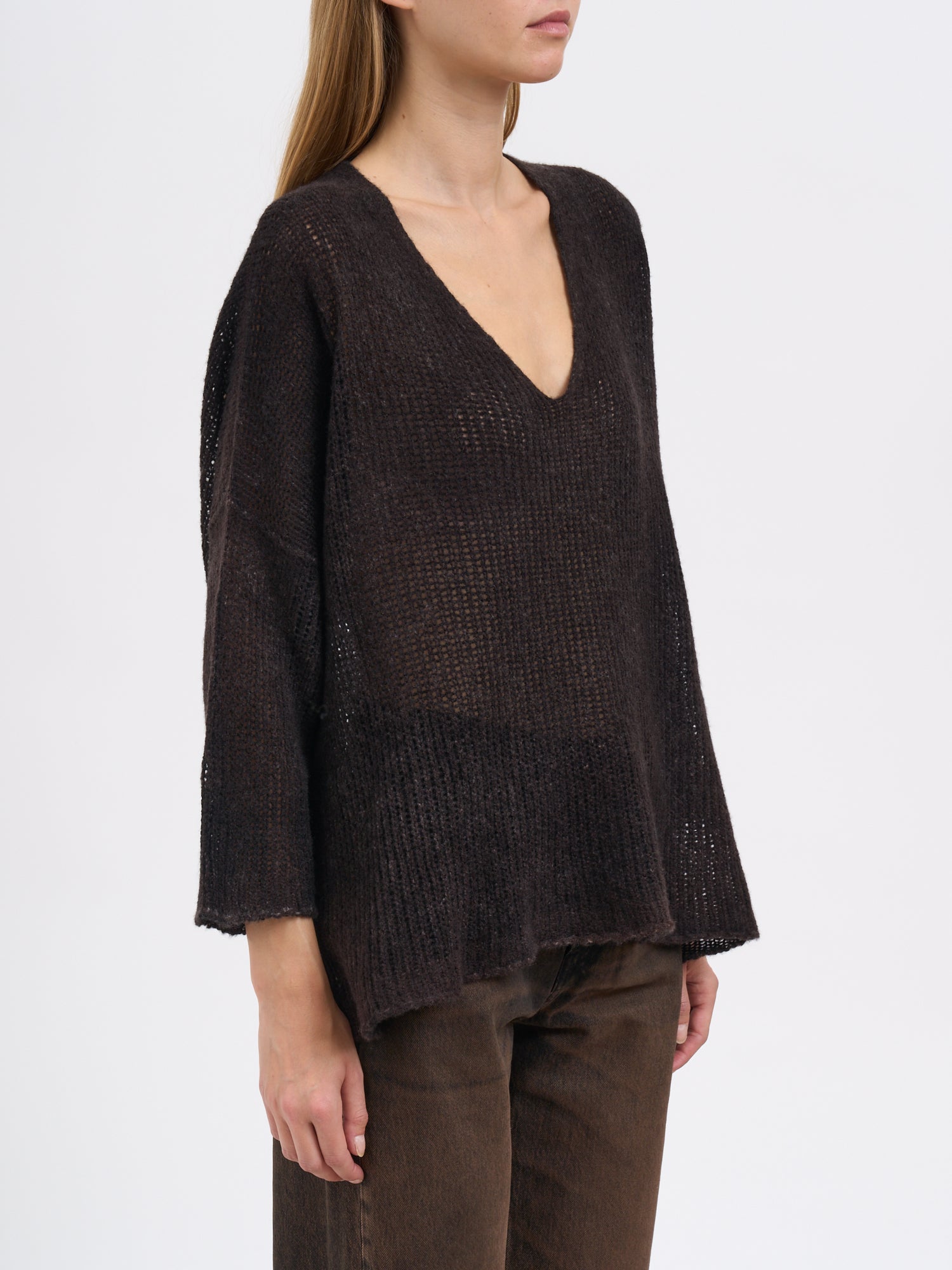 AVANT TOI Oversized V-Neck Cashmere Gauze Sweater - Size S