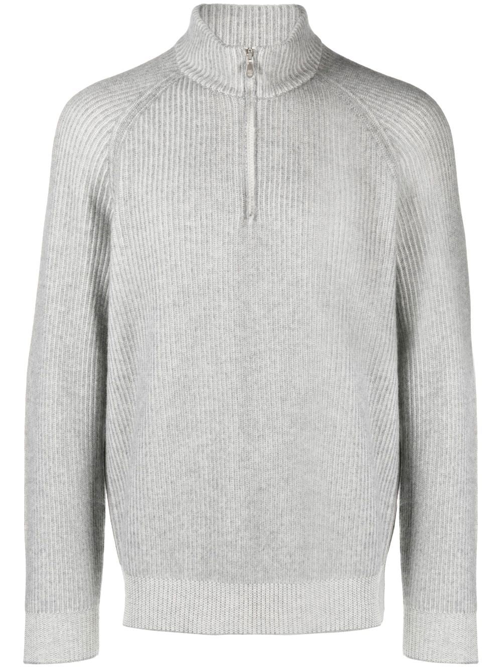 BRUNELLO CUCINELLI Cashmere Funnel Neck Jumper with Short Front Zip for Men