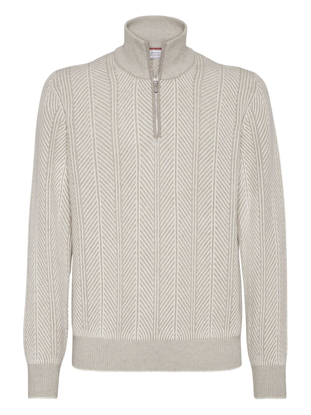 BRUNELLO CUCINELLI Cashmere Herringbone Pattern Half-Zip Turtle Neck Jumper for Men