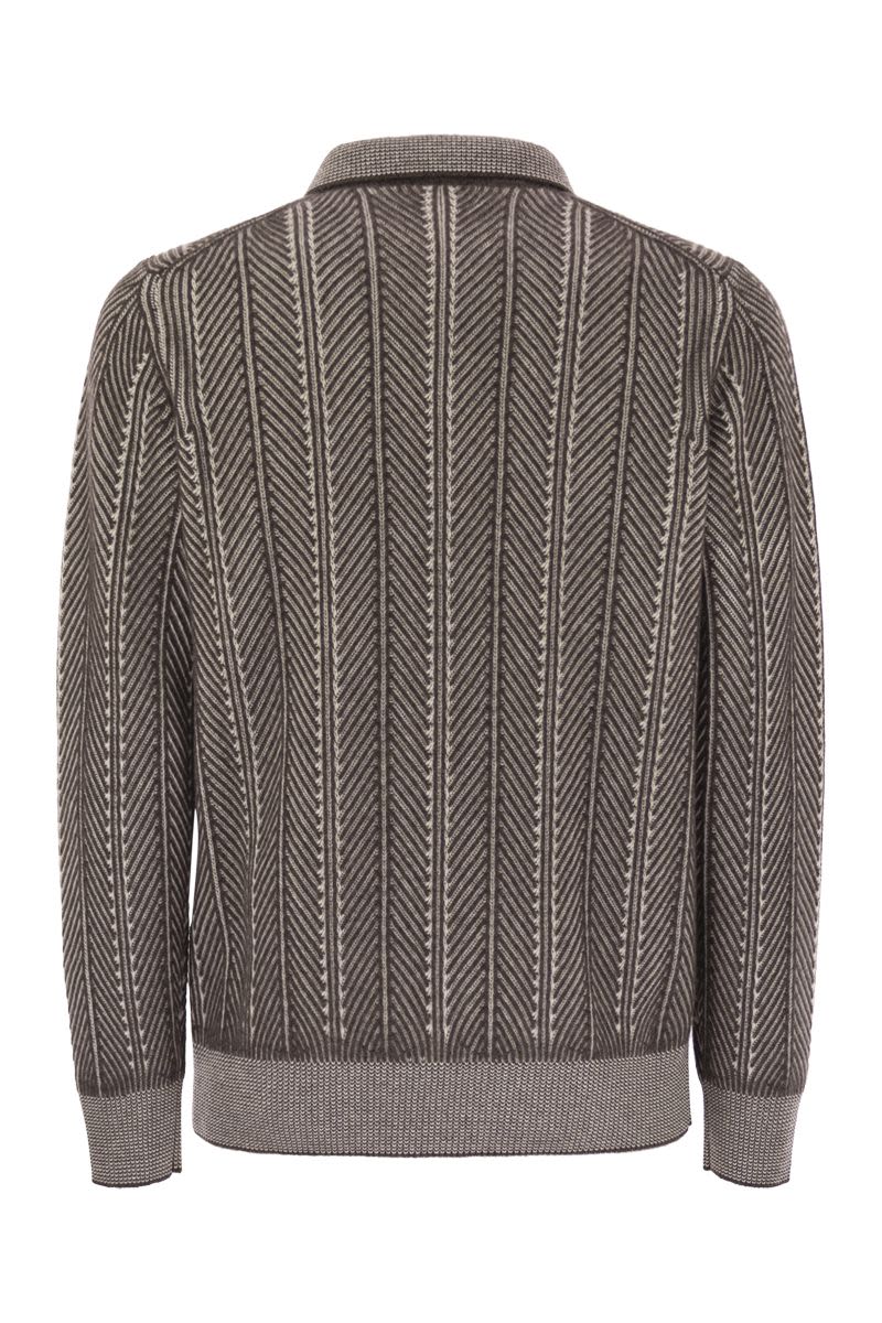 BRUNELLO CUCINELLI Chevron Cashmere Sweater with Polo Neck and Zip Opening for Men