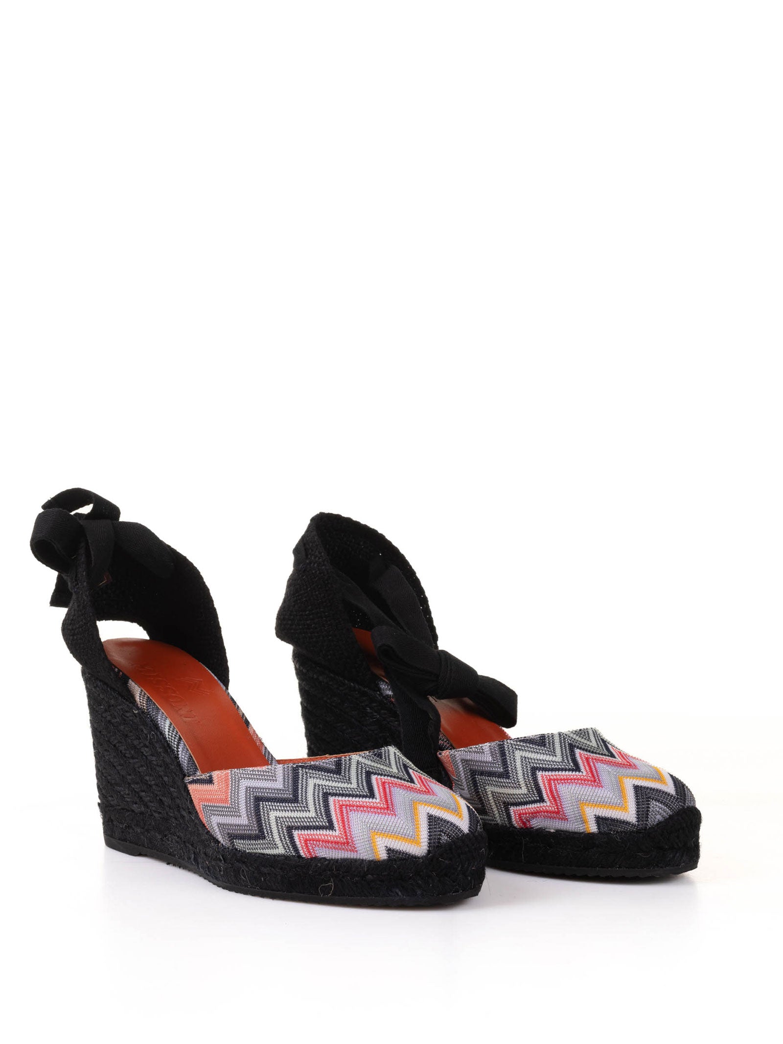 MISSONI Chevron Fabric Espadrilles with Wedge and Ankle Laces