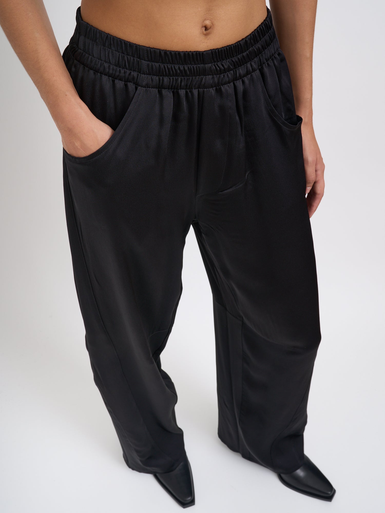 ANDREA YA'AQOV Wide Leg Trousers with Drawstring Waist - Size S