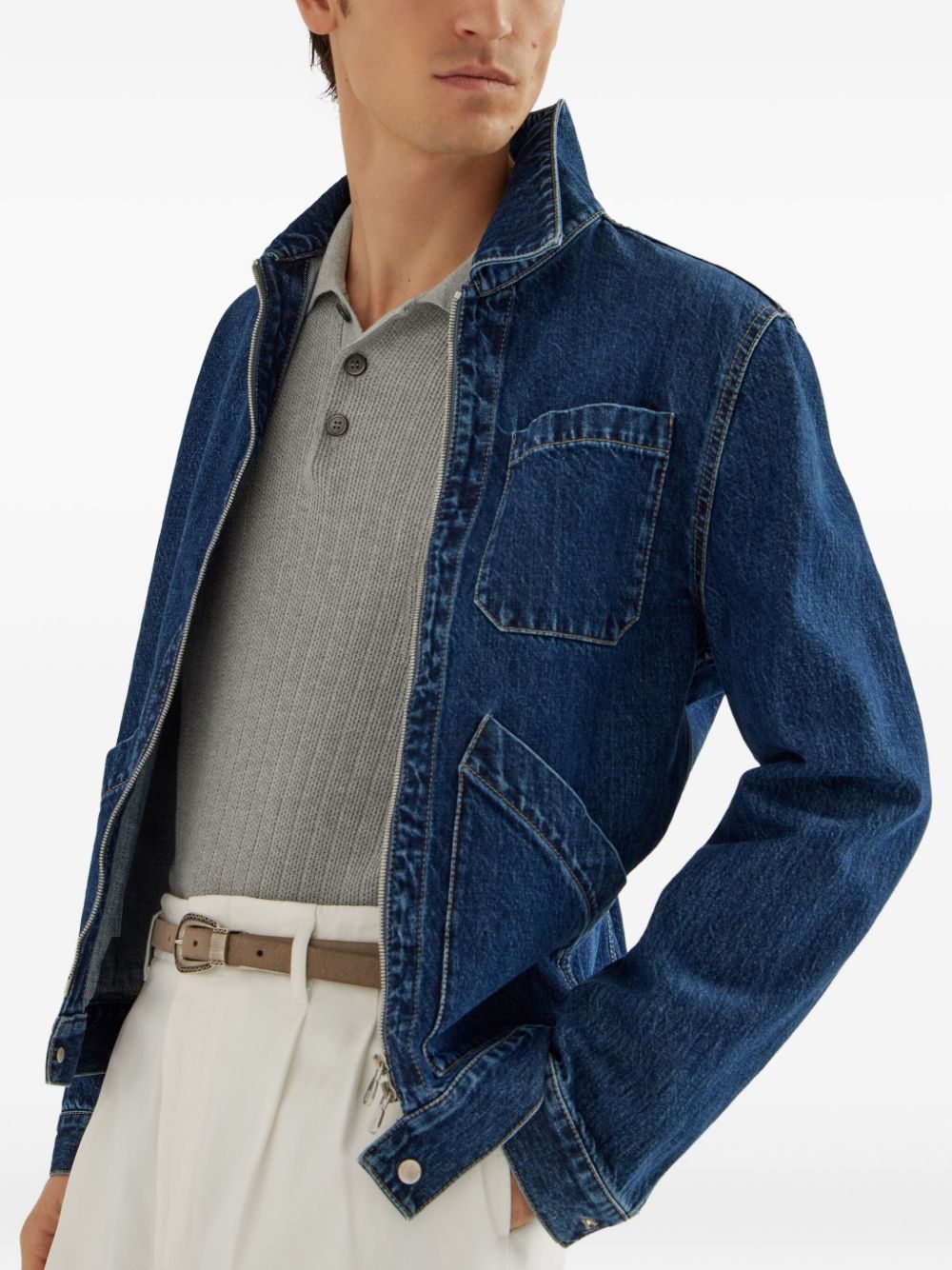 BRUNELLO CUCINELLI Cotton Knit Polo with Long Sleeves and Button Fastening