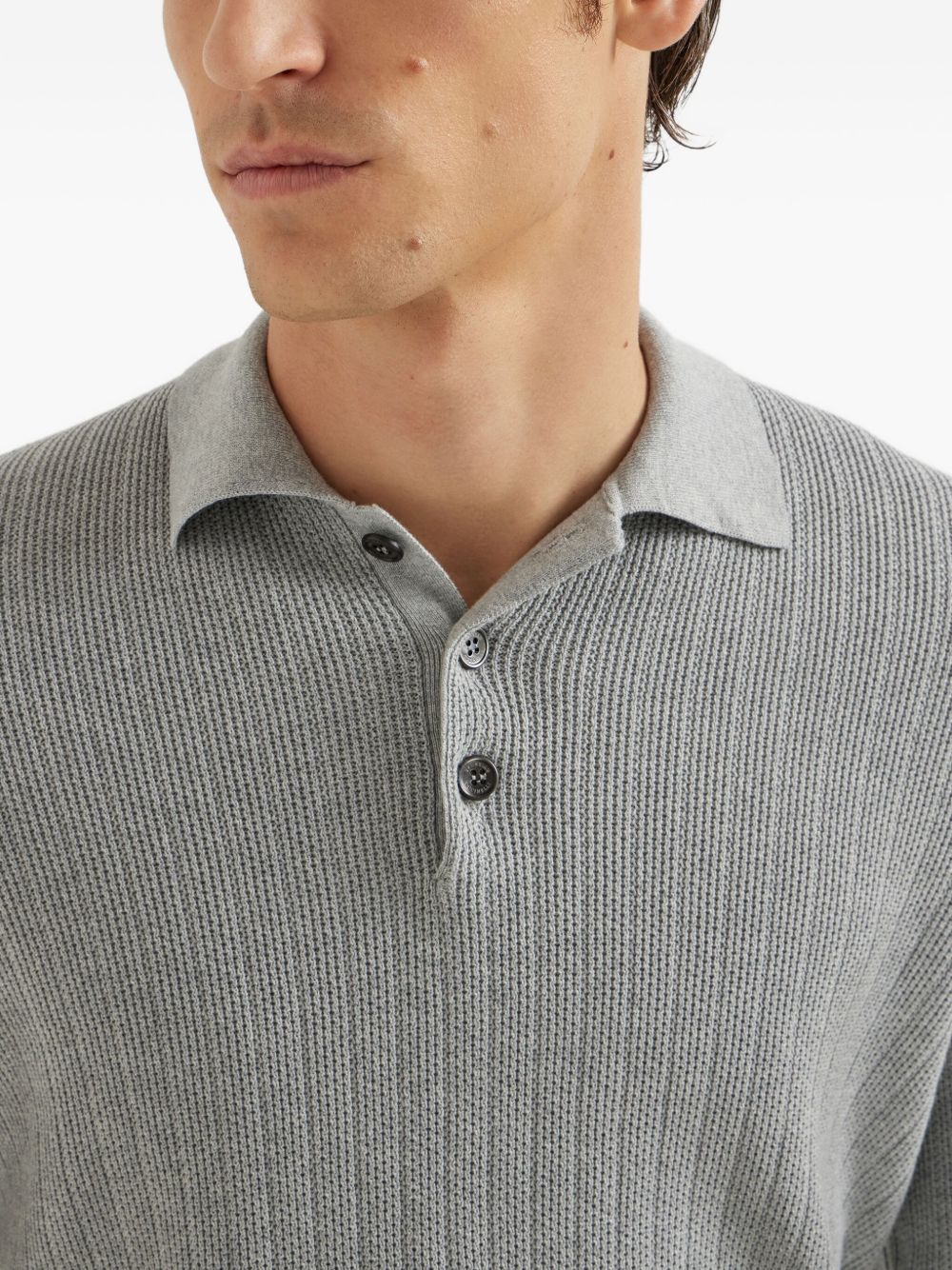 BRUNELLO CUCINELLI Cotton Knit Polo with Long Sleeves and Button Fastening