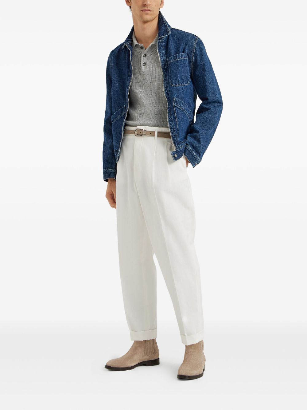 BRUNELLO CUCINELLI Cotton Knit Polo with Long Sleeves and Button Fastening