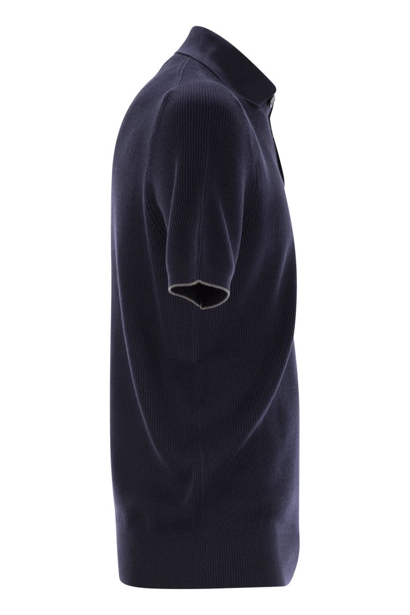 BRUNELLO CUCINELLI Men's Lightweight Ribbed Cotton Polo-Style T-Shirt