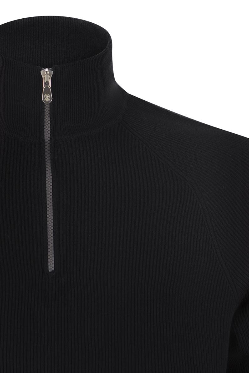 BRUNELLO CUCINELLI Cotton Zip Neck Sweater with Raglan Sleeves