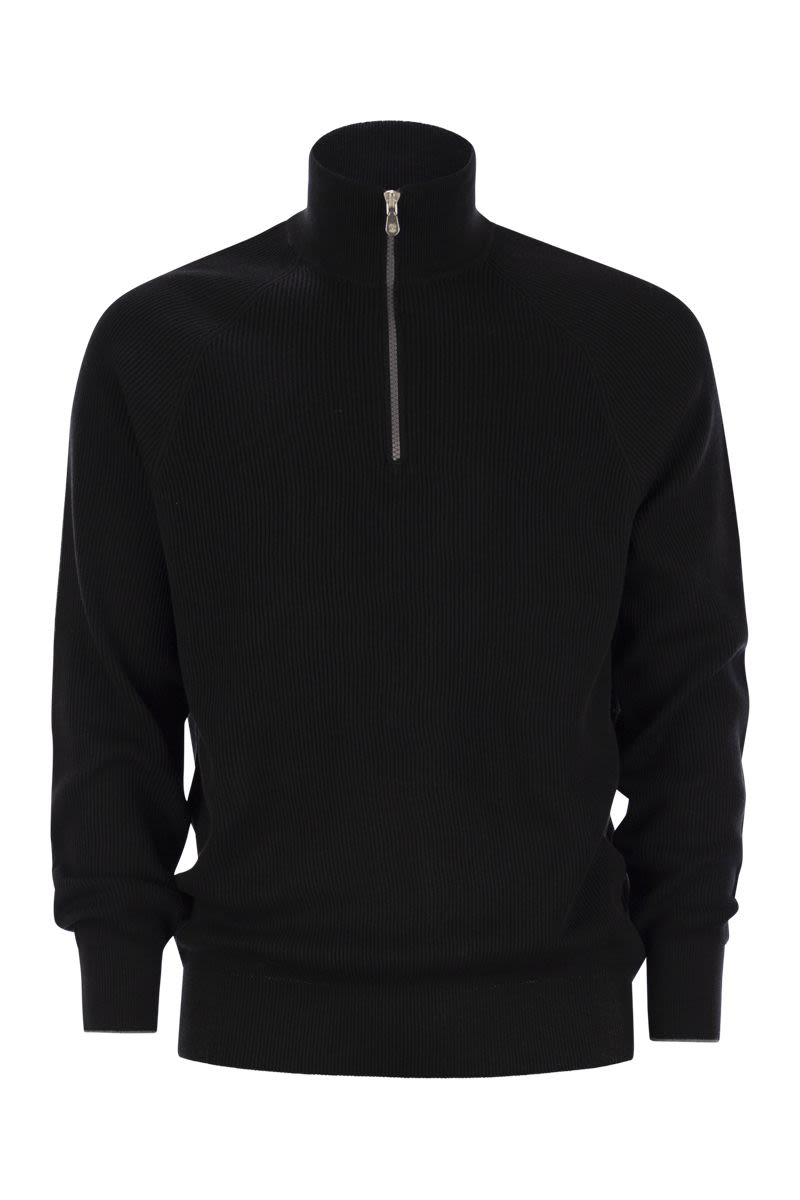 BRUNELLO CUCINELLI Cotton Zip Neck Sweater with Raglan Sleeves