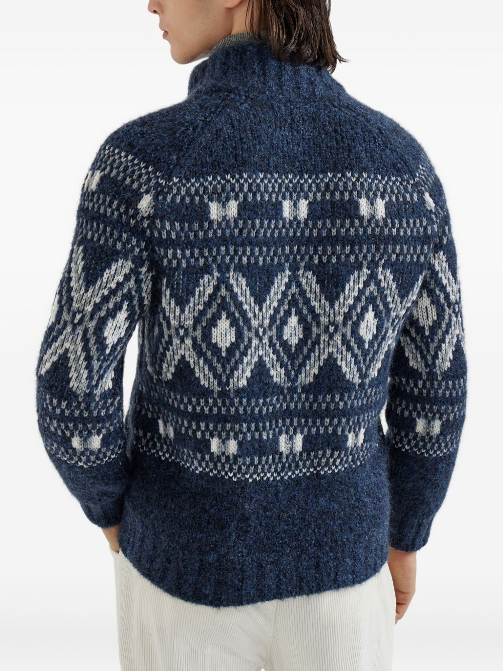 BRUNELLO CUCINELLI Men's Wool Zipped High Neck Textured Cardigan