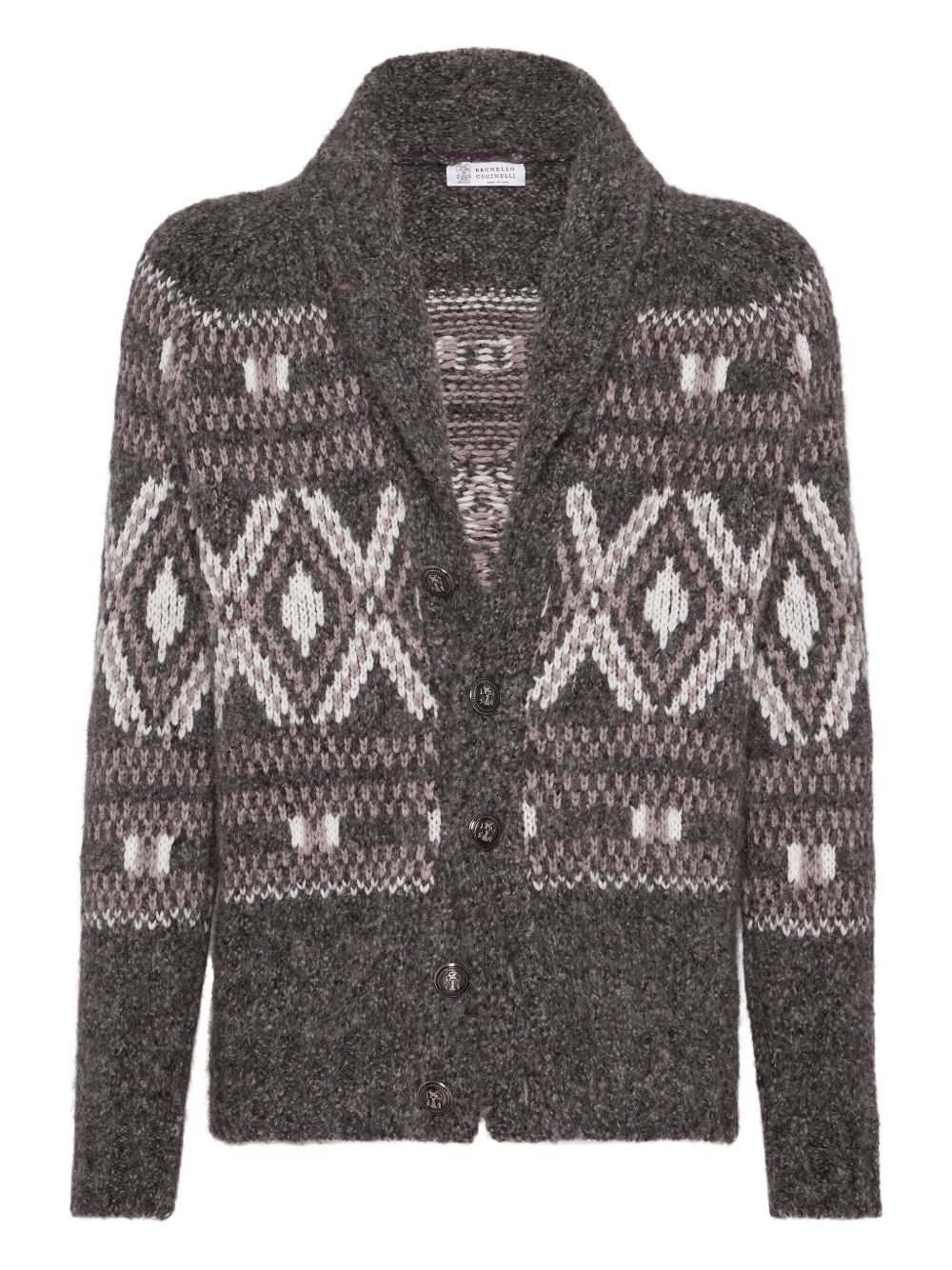 BRUNELLO CUCINELLI Geometric Jacquard Cardigan for Men in Alpaca, Virgin Wool and Cashmere