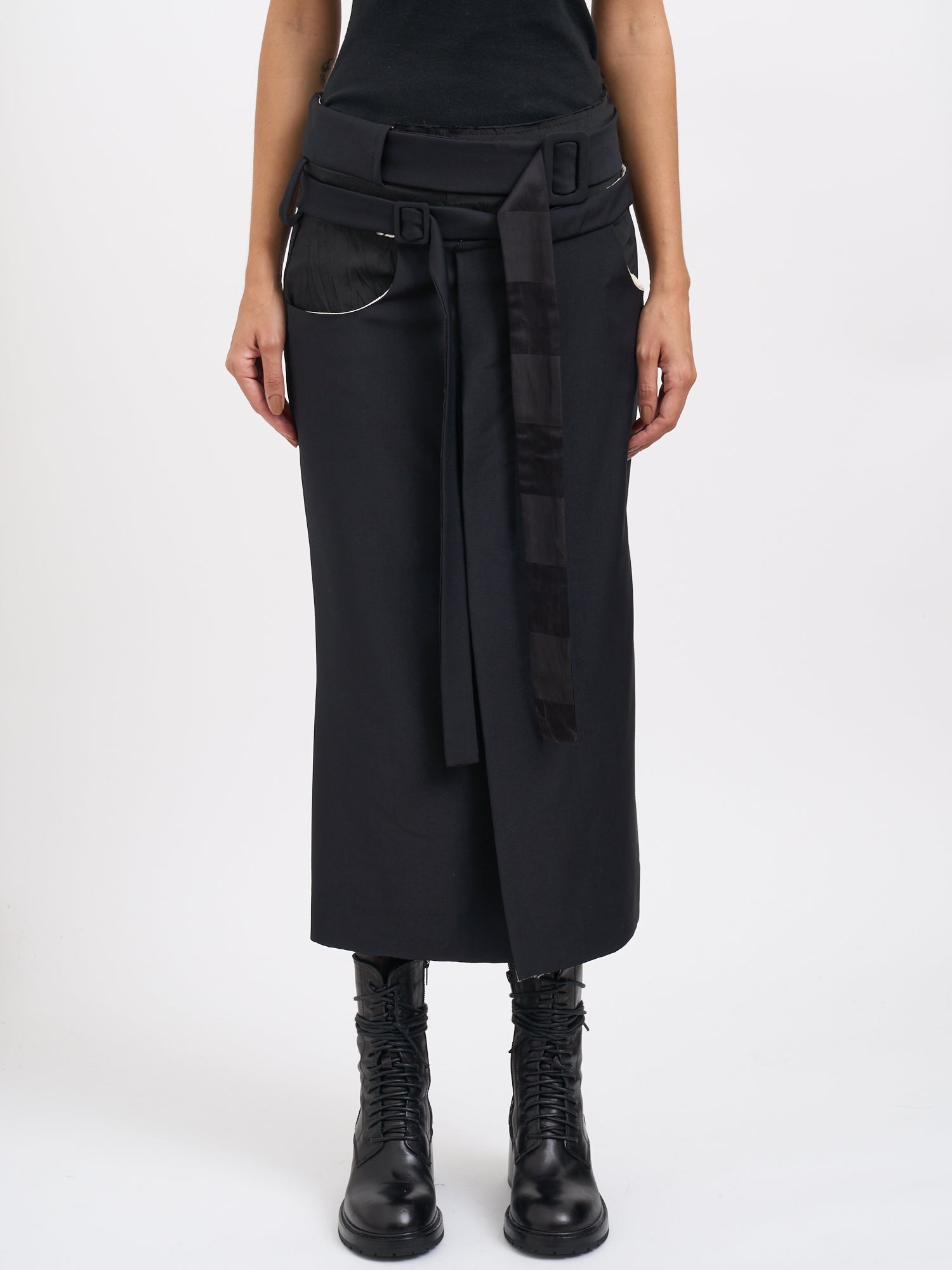 ALESSANDRA MARCHI Sophisticated Long Wool Skirt with Double Waist - Women's Size 40