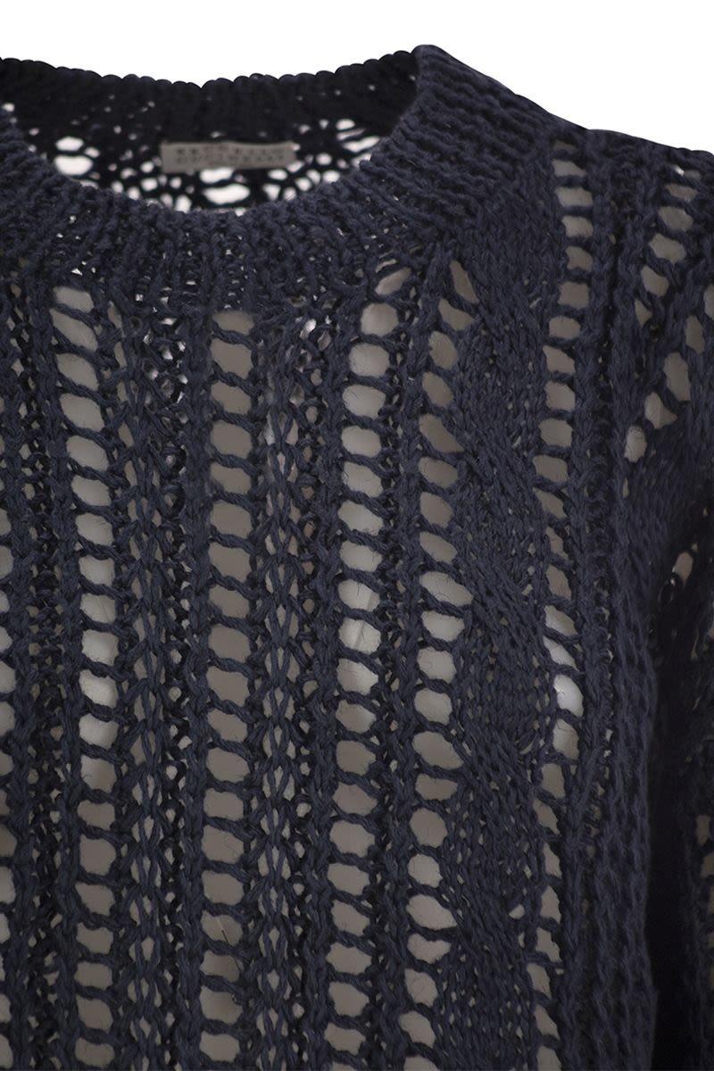 BRUNELLO CUCINELLI Cable & Mesh Knit Jute and Cotton T-Shirt