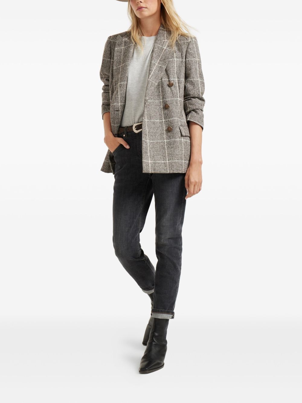 BRUNELLO CUCINELLI Cashmere and Silk Blend T-Shirt with Turn-Up Cuffs