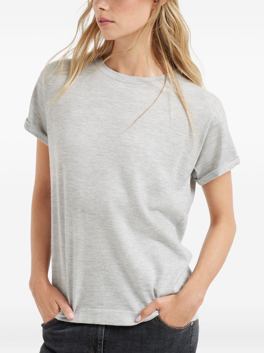 BRUNELLO CUCINELLI Cashmere and Silk Blend T-Shirt with Turn-Up Cuffs