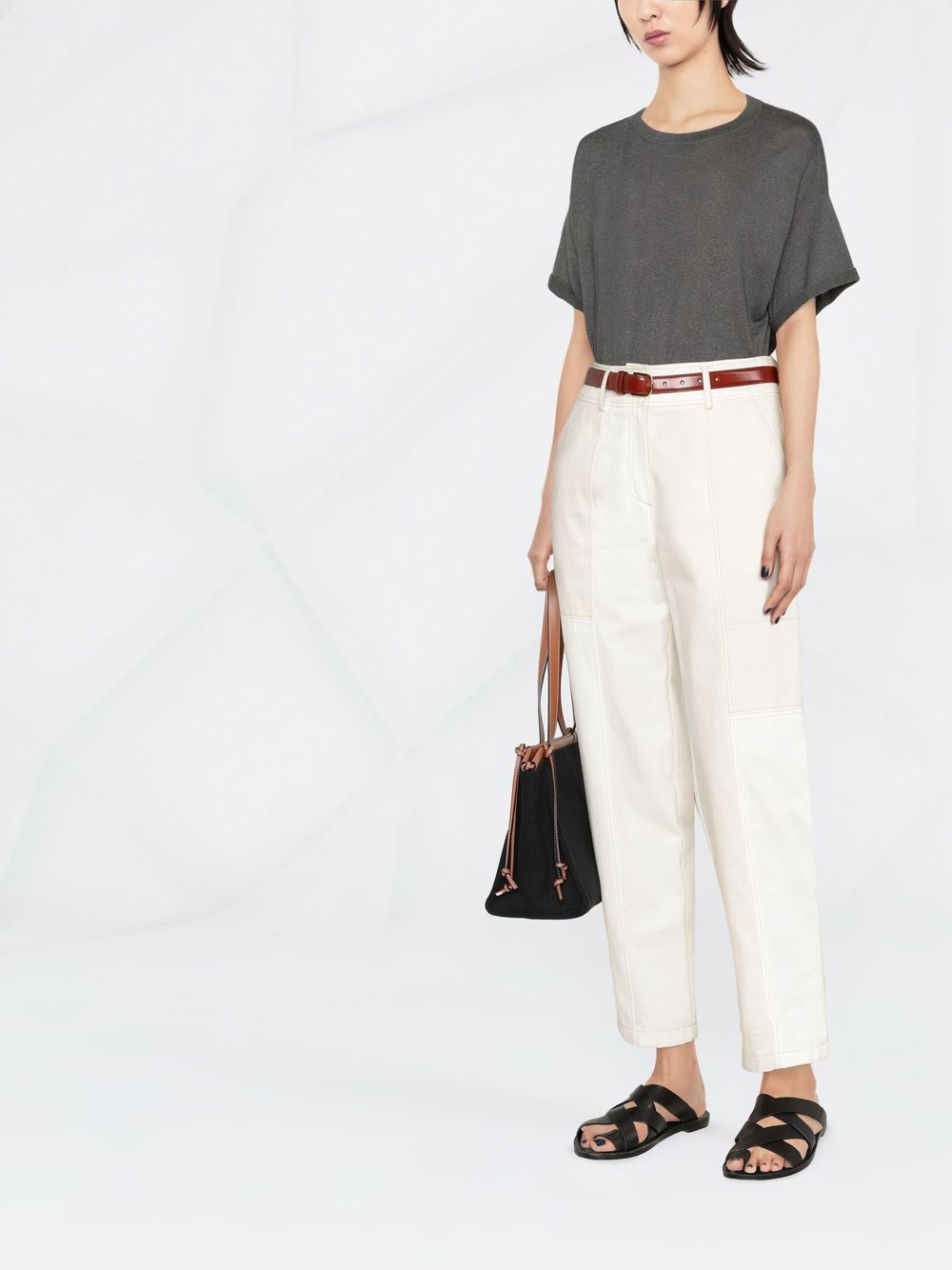 BRUNELLO CUCINELLI Cashmere Blend Metallic Threading Crew Neck Short Sleeve T-Shirt