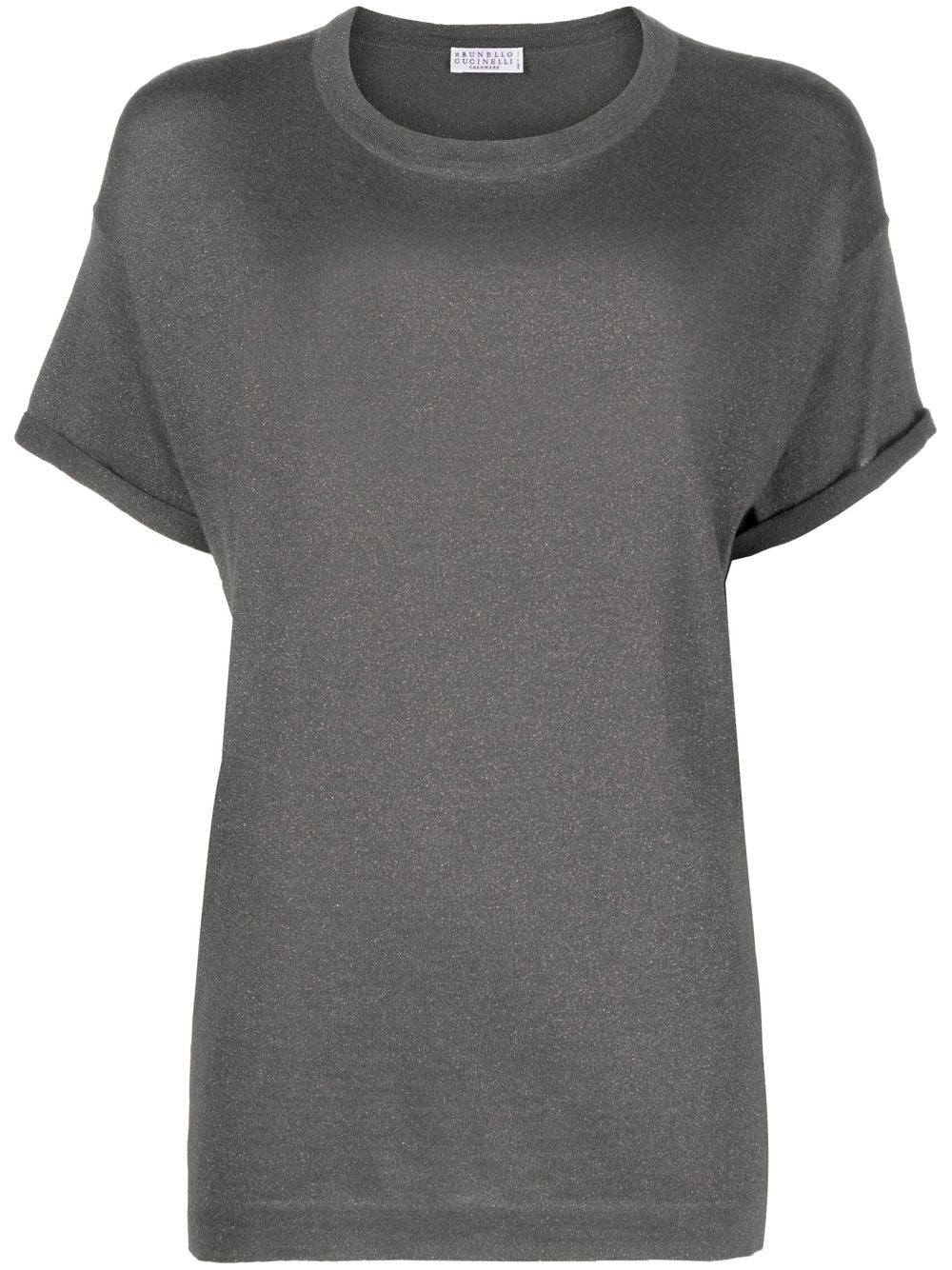 BRUNELLO CUCINELLI Cashmere Blend Metallic Threading Crew Neck Short Sleeve T-Shirt