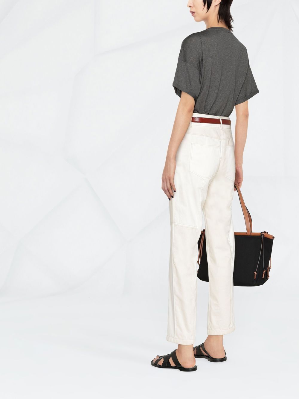 BRUNELLO CUCINELLI Cashmere Blend Metallic Threading Crew Neck Short Sleeve T-Shirt