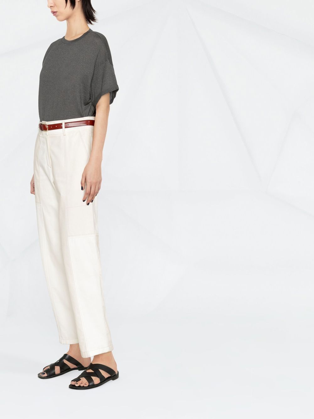 BRUNELLO CUCINELLI Cashmere Blend Metallic Threading Crew Neck Short Sleeve T-Shirt