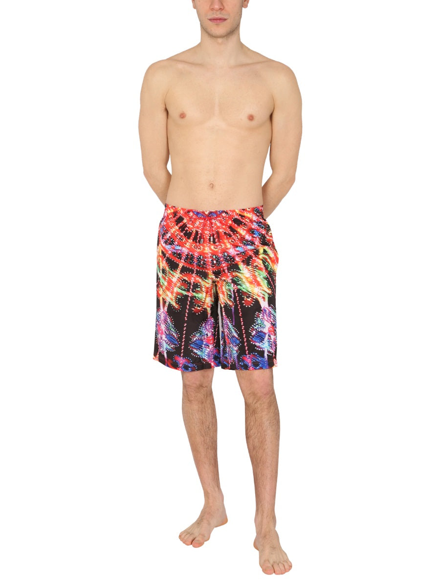 DOLCE & GABBANA Men's Long Swim Trunks with Elastic Logoed Drawstring