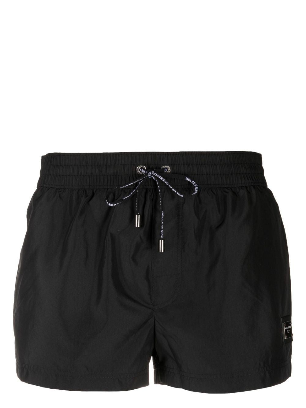 DOLCE & GABBANA Men's Mini Logo Plaque Stretch Swim Shorts