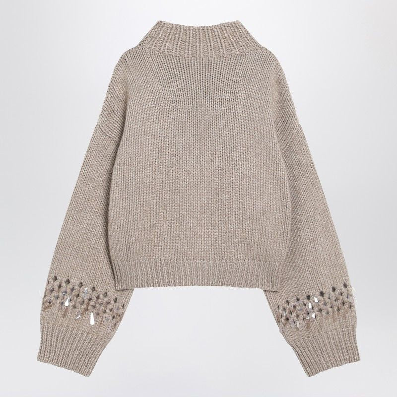 BRUNELLO CUCINELLI Openwork Sweater with Sequins and High Collar for Women