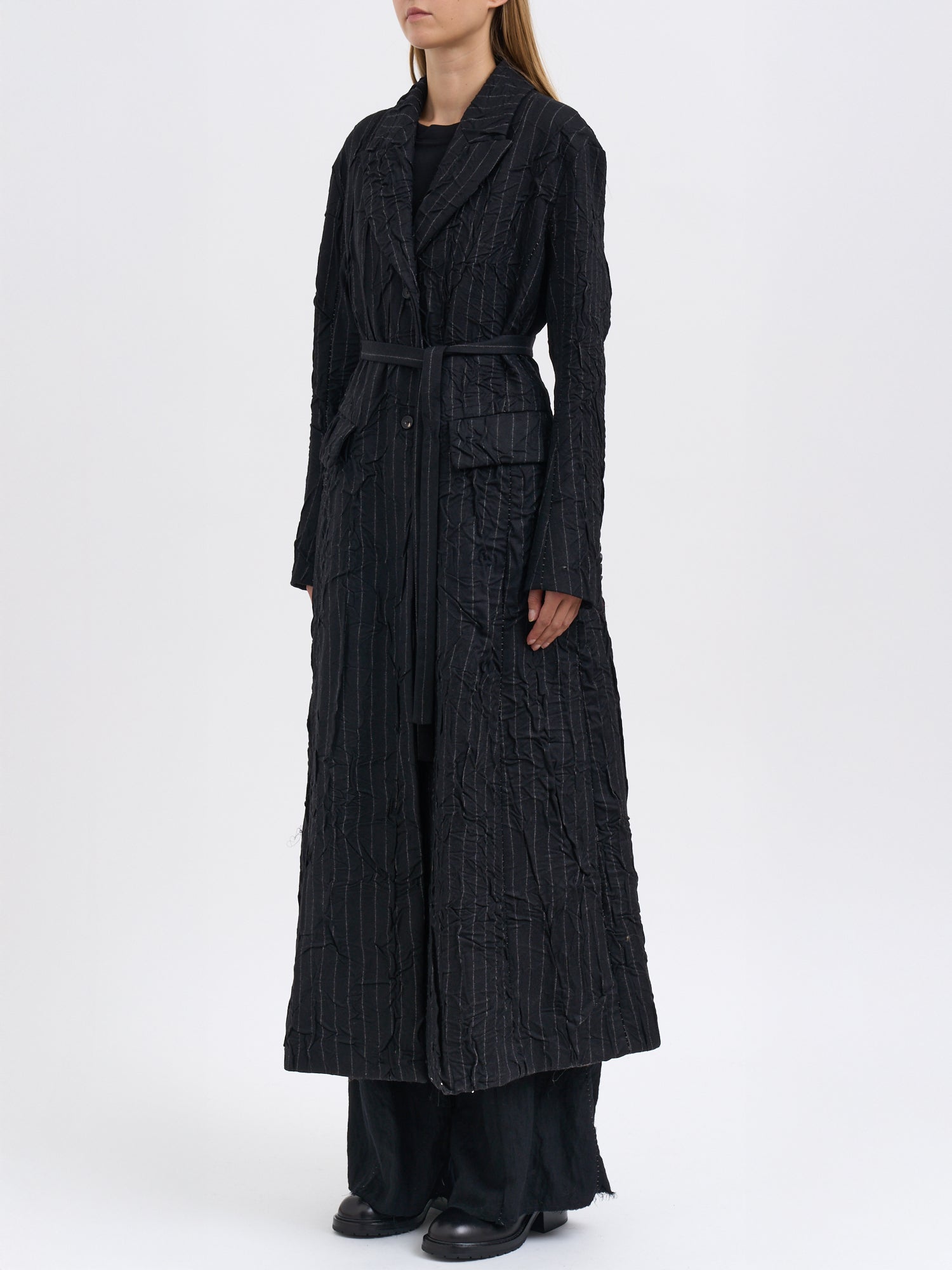 MASNADA Wrinkled Effect Striped Jacket - Size S